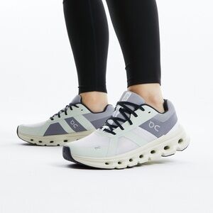 On Running Women's Pale Green and Gray Cloudrunner shoes